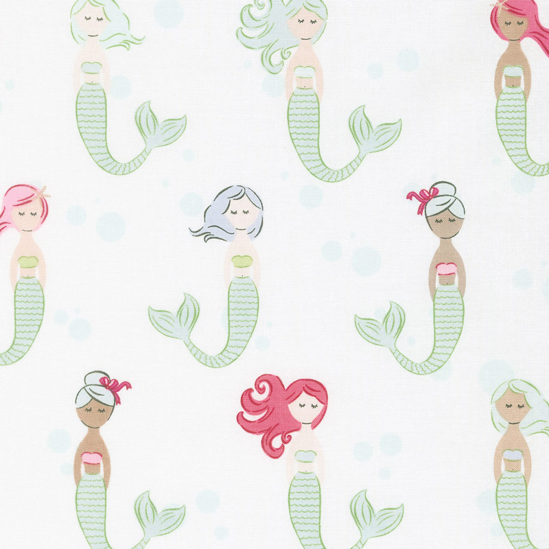 Let's Be Mermaids - Main White Yardage