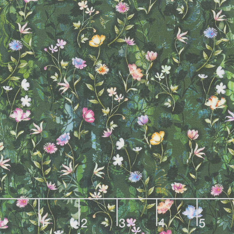 Fleur Couture - Night Blossoms Midnight Green Digitally Printed Yardage