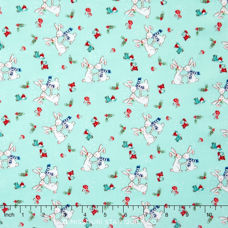 Pixie Noel - Pixie Snow Bunnies Aqua Yardage