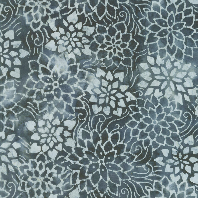 Signature Batiks - Flower Stencil Charcoal Yardage