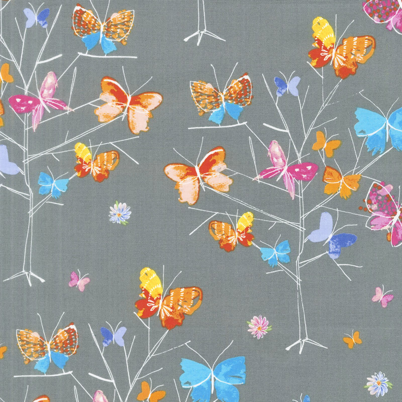 Kaleidoscope - Butterfly Trees Charcoal Yardage
