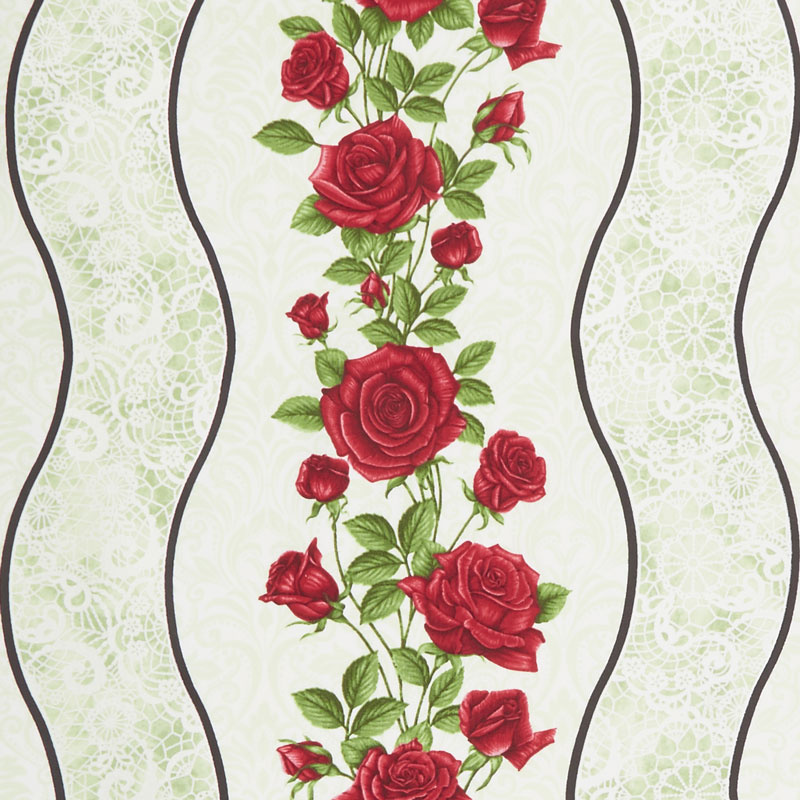 A Festival of Roses - Festive Roses Stripe Green Pearlized Yardage