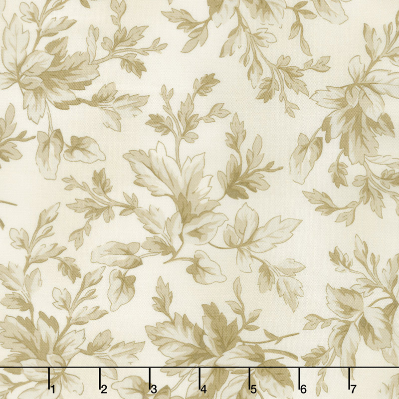 Aubergine - Tonal Leaves Ivory Yardage