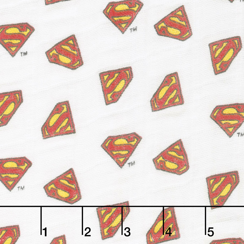 Cotton Muslin Double Gauze - Superman Logo White Yardage