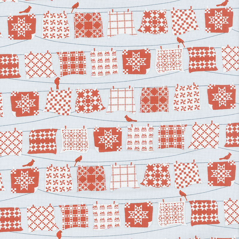Holiday Heartland - Red and White Quilts Hanging on Line Gray Red Yardage