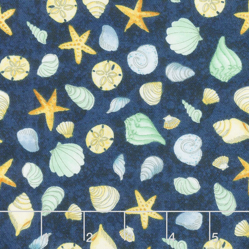 Water Wishes - Seashells Navy Green Yardage