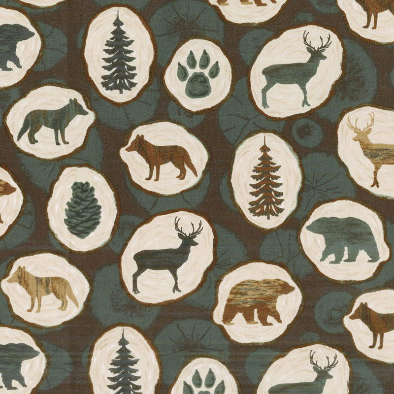 Home Sweet Cabin - Wood Slices Brown Yardage