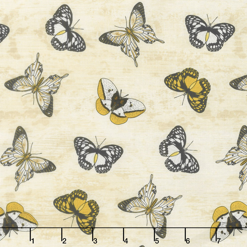 Sunset Blooms - Butterflies Allover Tan Yardage