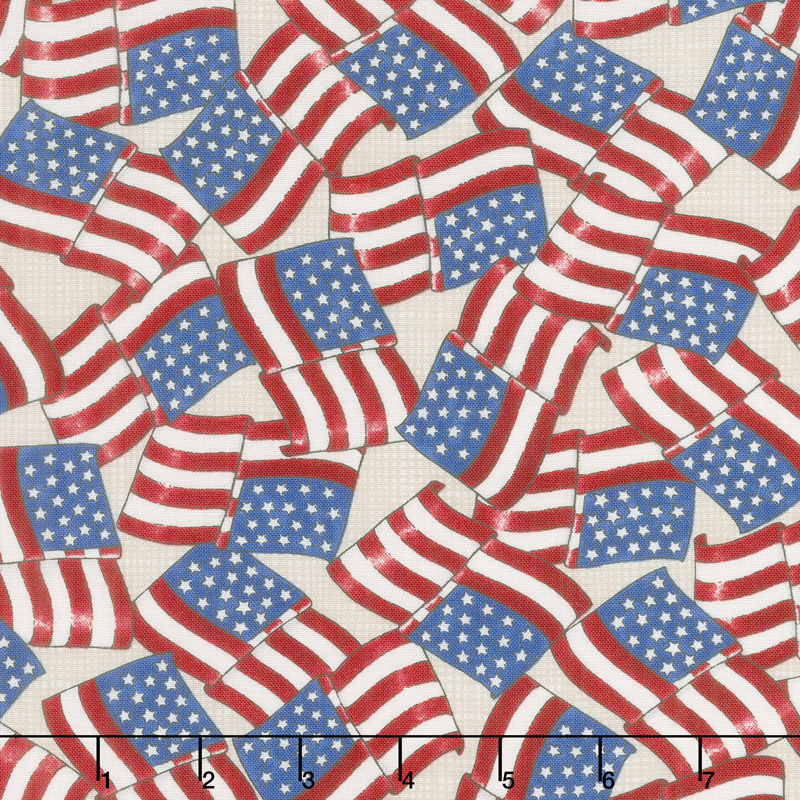 Land That I Love - Waving Flags Barnwood White Yardage