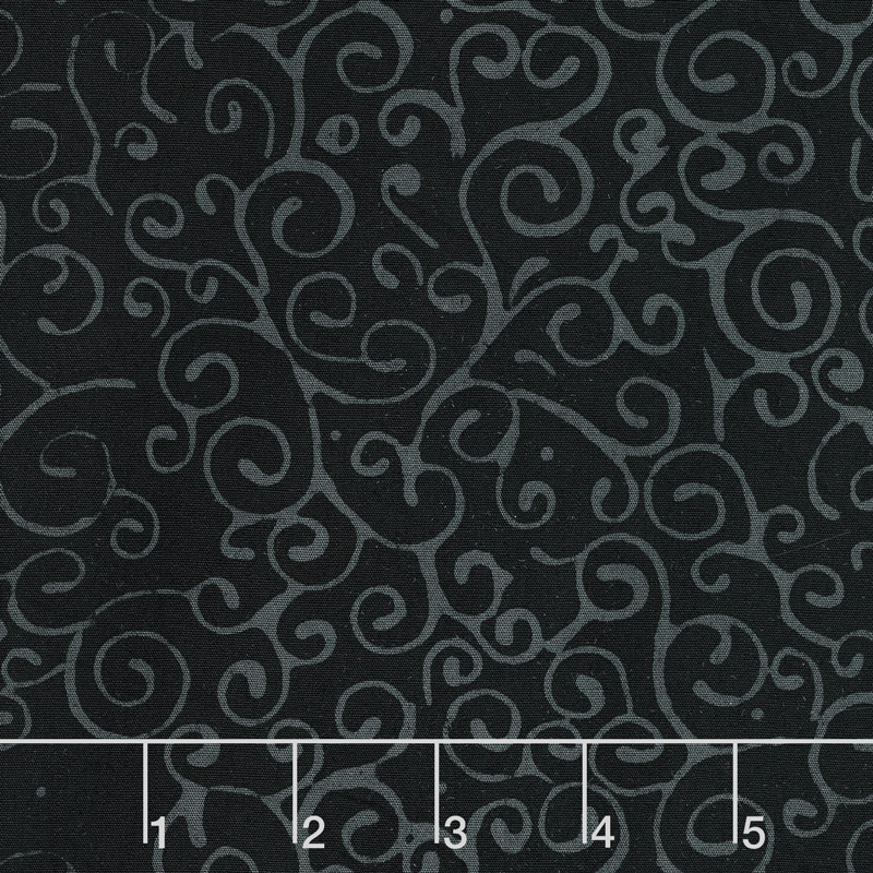 Black Beauty Batiks - Swirls Black and Gray Yardage