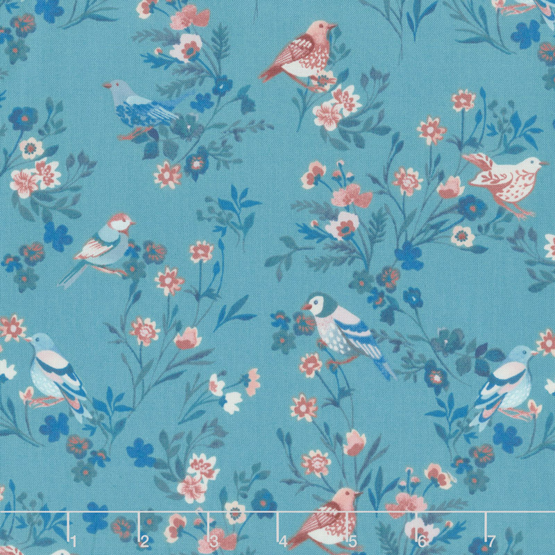 Birdsong - Bird on a Limb Turquoise Yardage