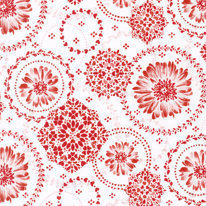 Sugar Berry - Daisy Delight Radiant Cherry with Red Glitter Yardage