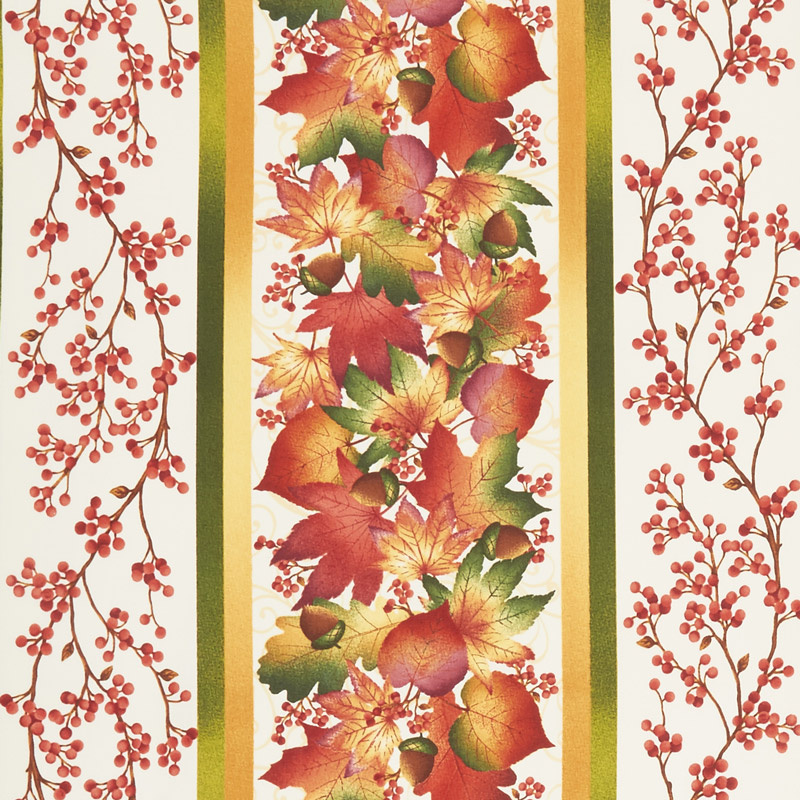Autumn Time - Large Leaf Border Stripe Yardage