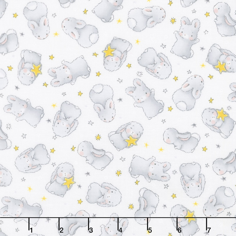 Little Star - Happy Bunnies White Yardage