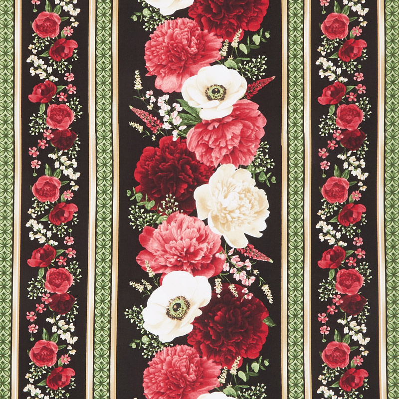 Carina - Peony and Anemone Stripe Black Yardage