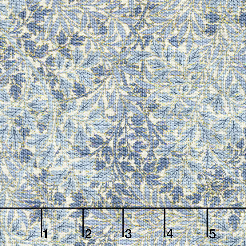 Morris Holiday 1899 - Foliage Linen Indigo Metallic Yardage