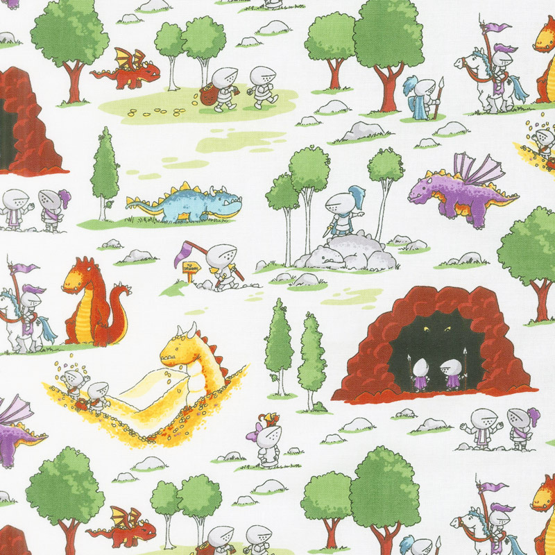 Dragons - Fun White Yardage