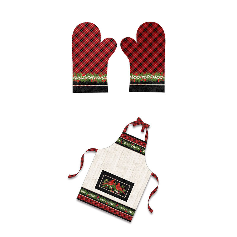 Cardinal Woods - Apron and Oven Mitt Cream Multi Digitally Printed Panel