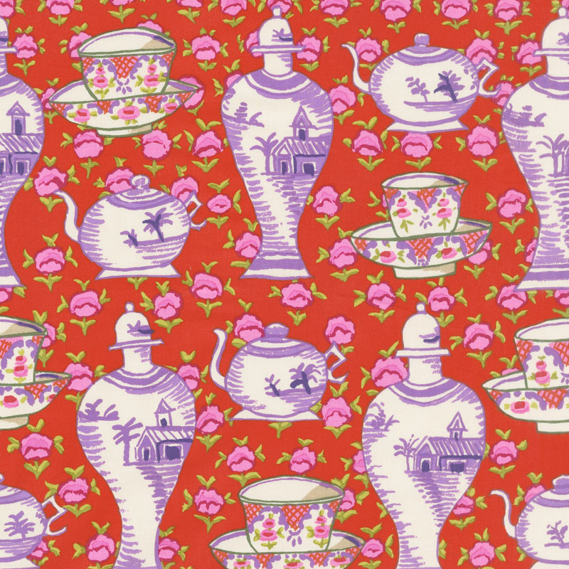 Kaffe Fassett Collective Fall 2017 - Sunrise Delft Pots Red Yardage