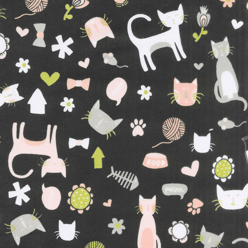 Designer Flannel - Meow Main in Color Black Yardage