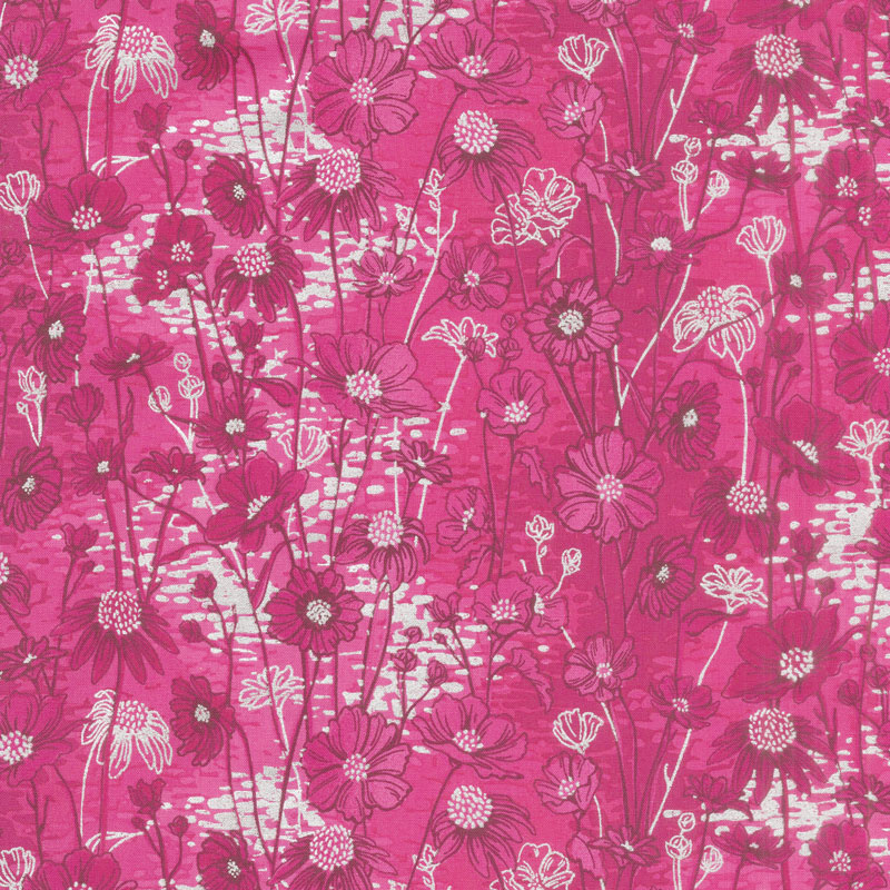 Shiny Objects - Sweet Somethings Love Me Love Me Not Raspberry Metallic Yardage
