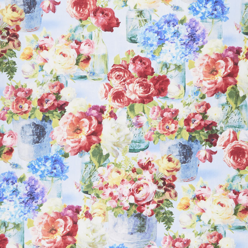 Flower Market - Flowers in Jars Blue Yardage