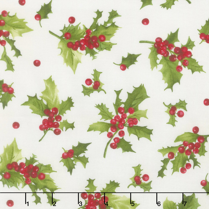 Poinsettia & Pine - Holly & Berries Cream Yardage