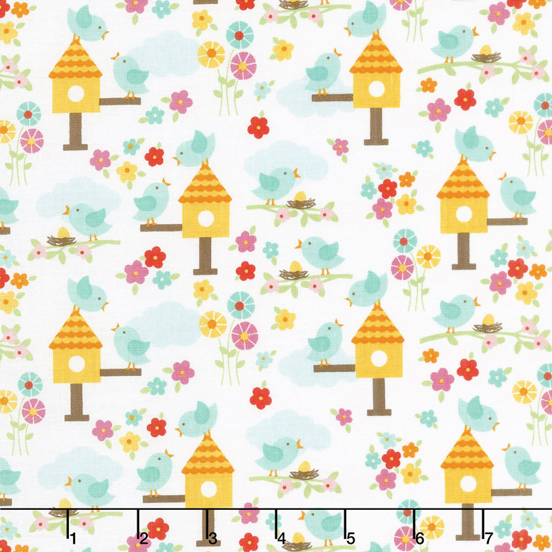 Bloom Where You're Planted - Birds White Yardage