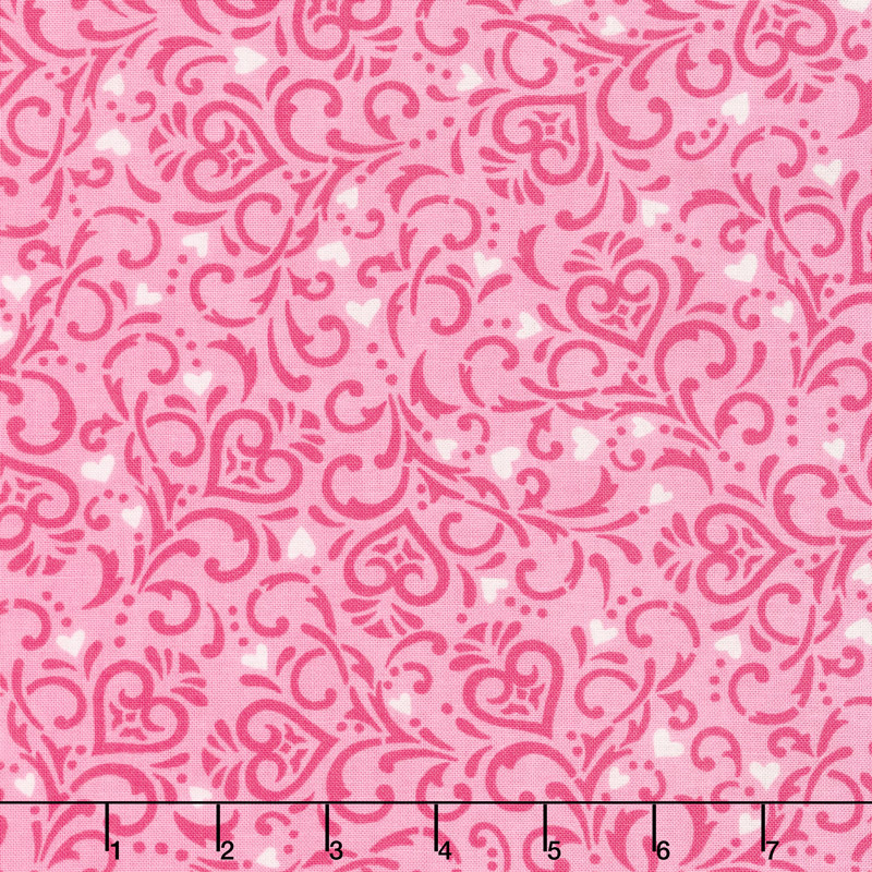 Love Grows - Swirly Hearts Passion Pink Yardage