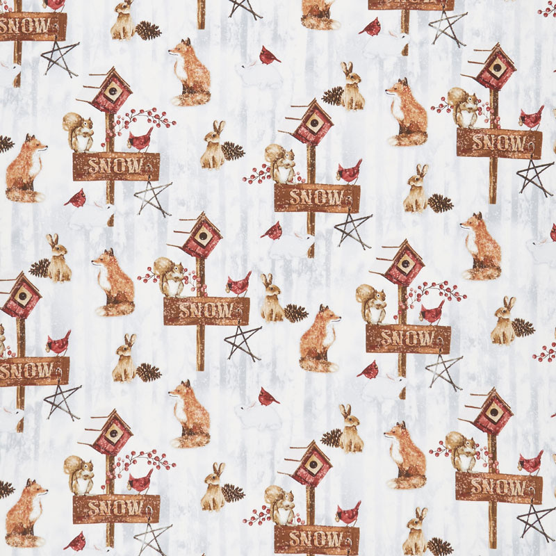 Snow Days - Tossed Woodland Animals Gray Multi Yardage
