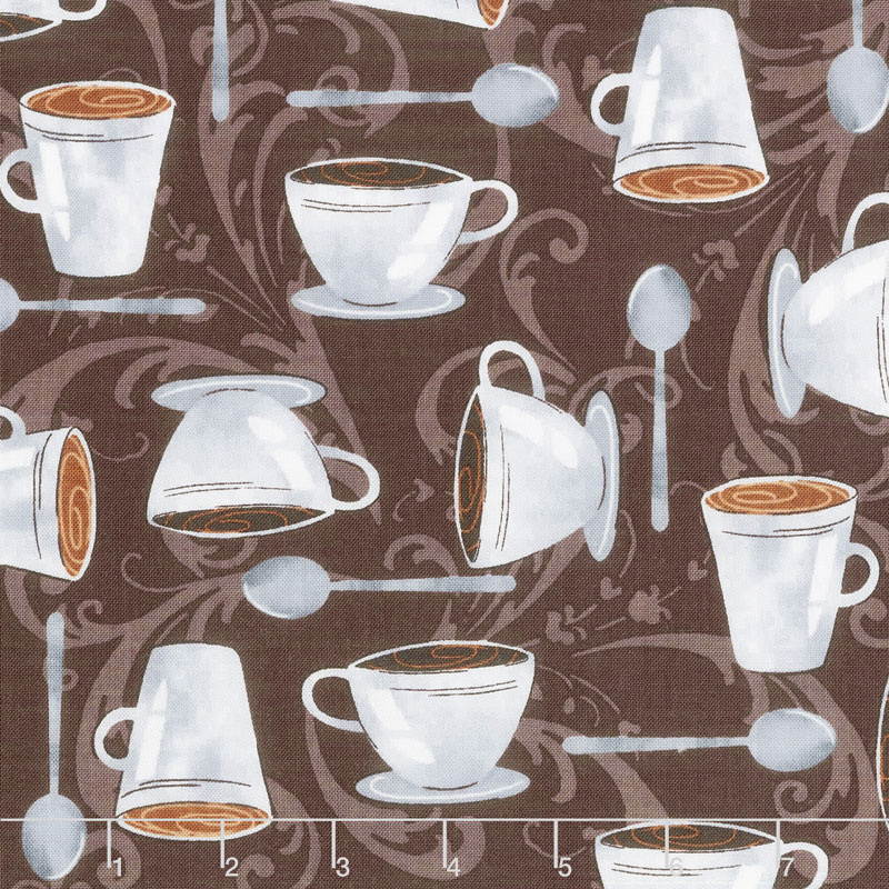 Dark Roast - Cups on Scroll Espresso Yardage