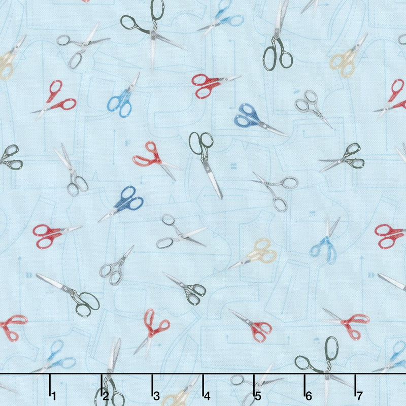Stitch in Time - Scissors Blue Yardage