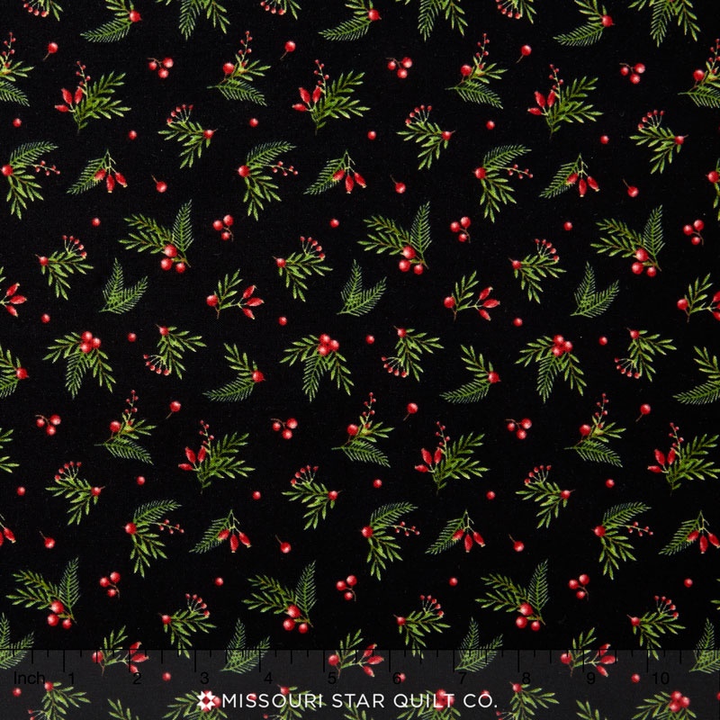 Songbird Christmas - Leaves & Berries Black Yardage