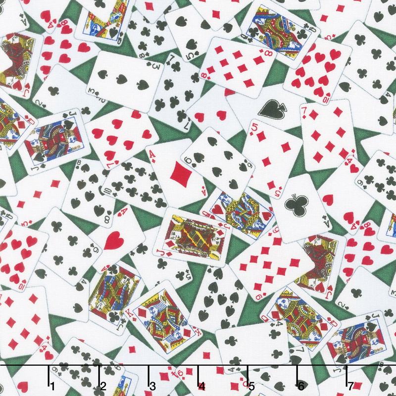 Novelty - Tossed Playing Cards Green Yardage