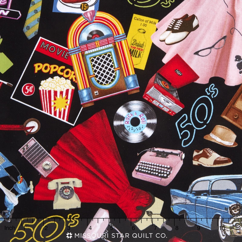 rock around the clock things from the 50 s black yardage blank