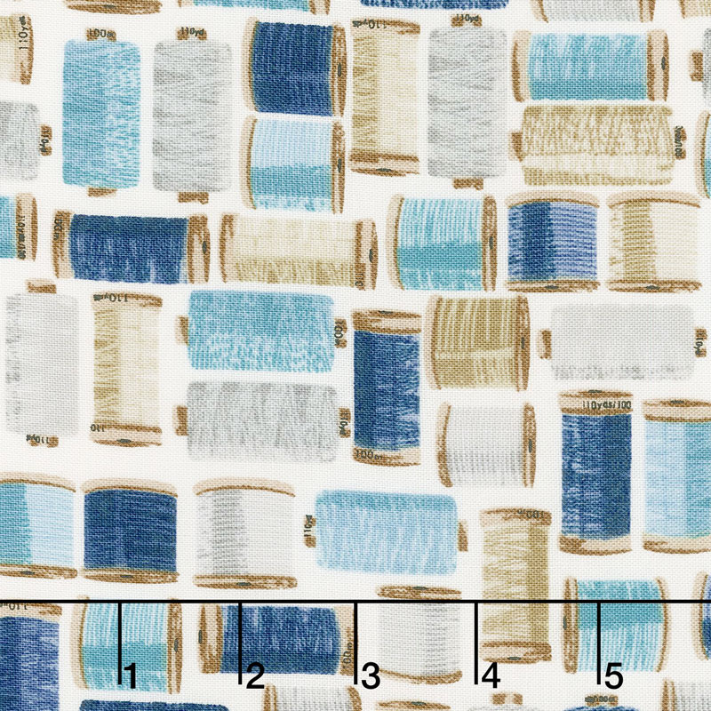 Stitch in Time - Thread Spools Blue Yardage