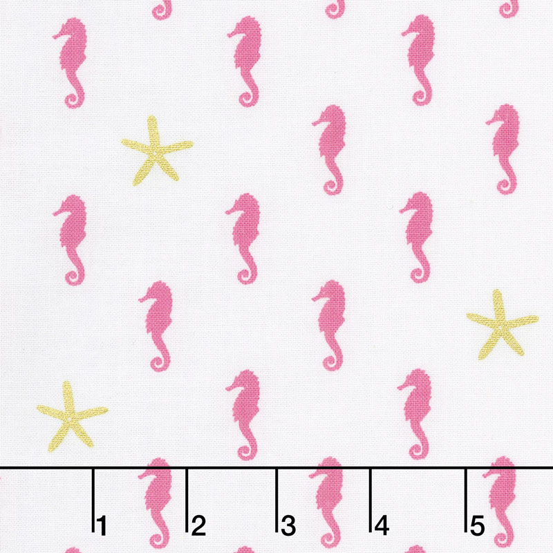 Let's Be Mermaids - Sea Horse White Sparkle Yardage