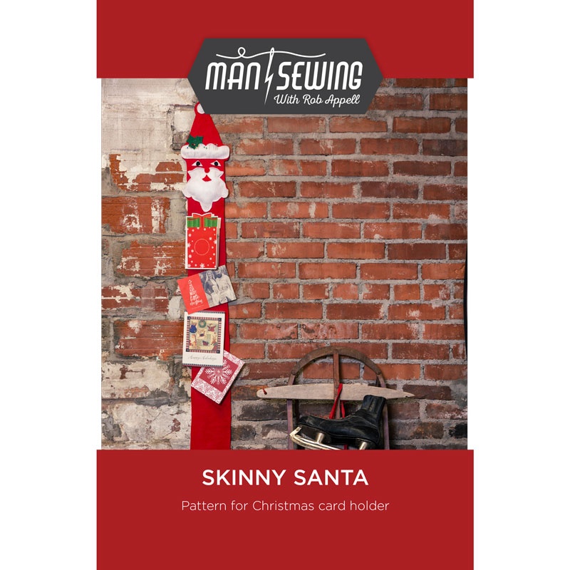 Man Sewing Skinny Santa Christmas Card Holder Pattern