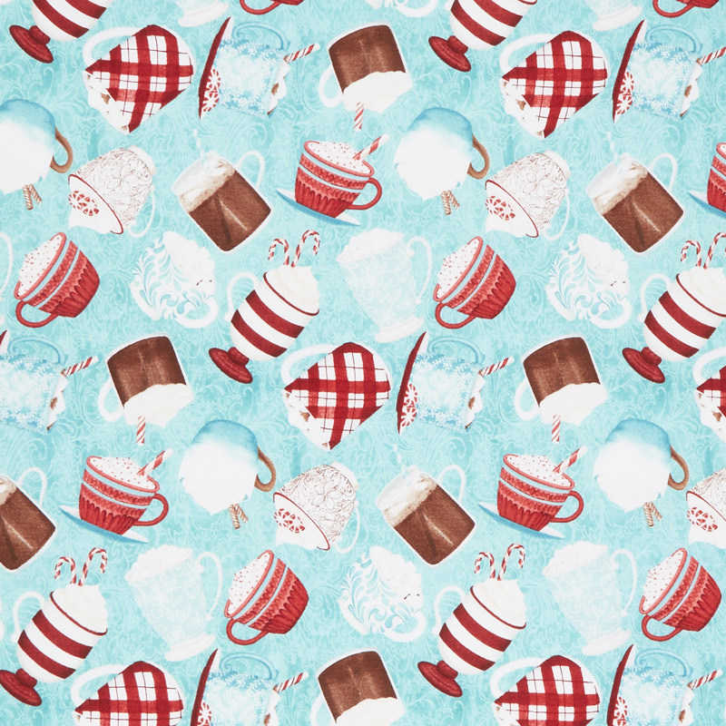 Cuppa Cocoa - Tossed Cups Teal Yardage