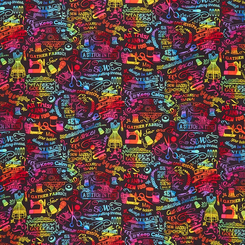 Novelty Sewing Chalk Words Multi Yardage Timeless Treasures