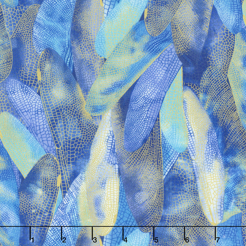 Dragonfly Dance - Blue Gilded Wings Cobalt Blue Metallic Yardage