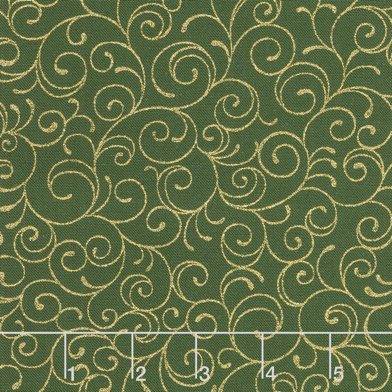 Cardinal Song Metallic - Scroll Evergreen Yardage