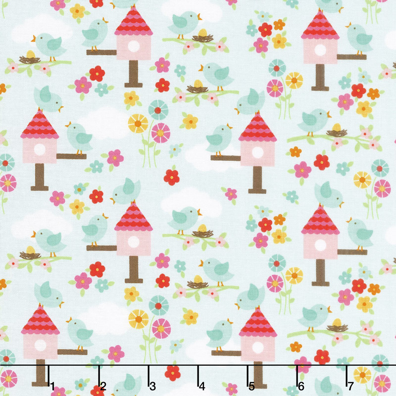Bloom Where You're Planted - Birds Aqua Yardage