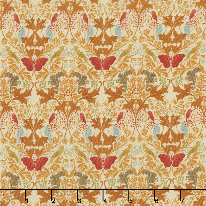 Voysey - Birds & Squirrels 1909 Amber Yardage