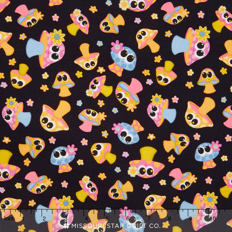Kitschy Kawaii - Mushrooms Black Yardage