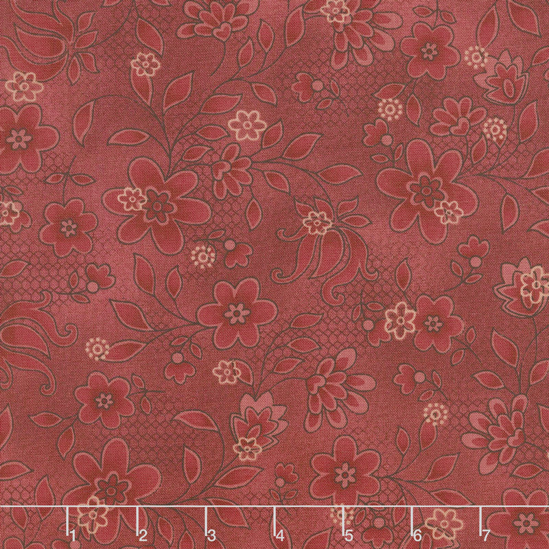 Tickled Pink - Lacey Floral Red Yardage