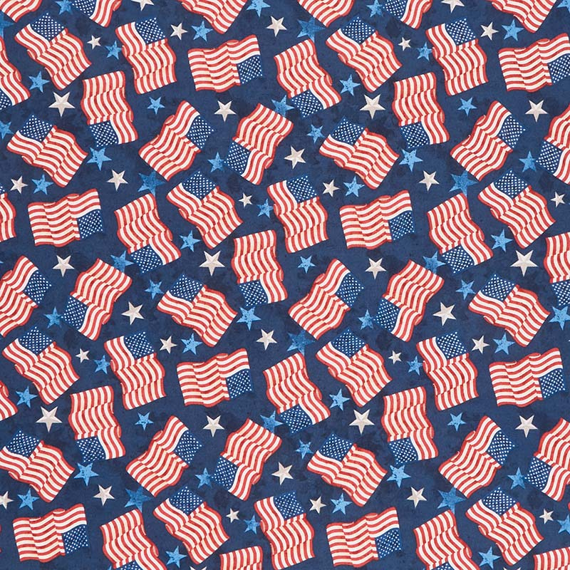 America, My Home - Flag and Star Toss Blue Yardage