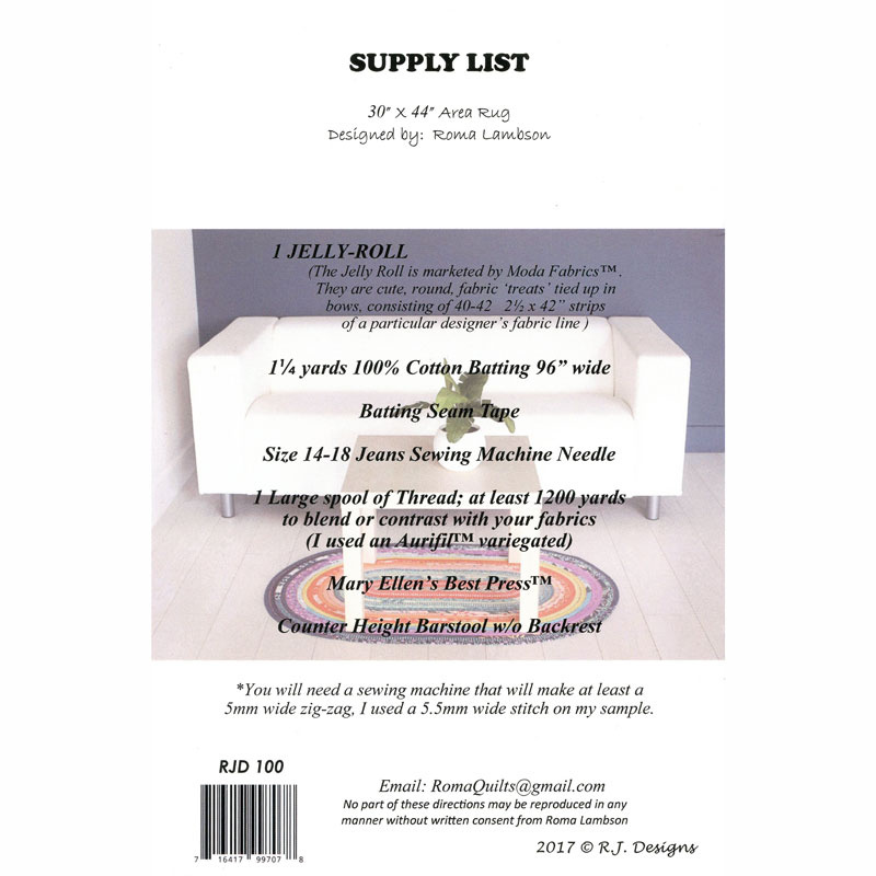 Jelly Roll Rug Pattern Roma Lambson R.J. Designs