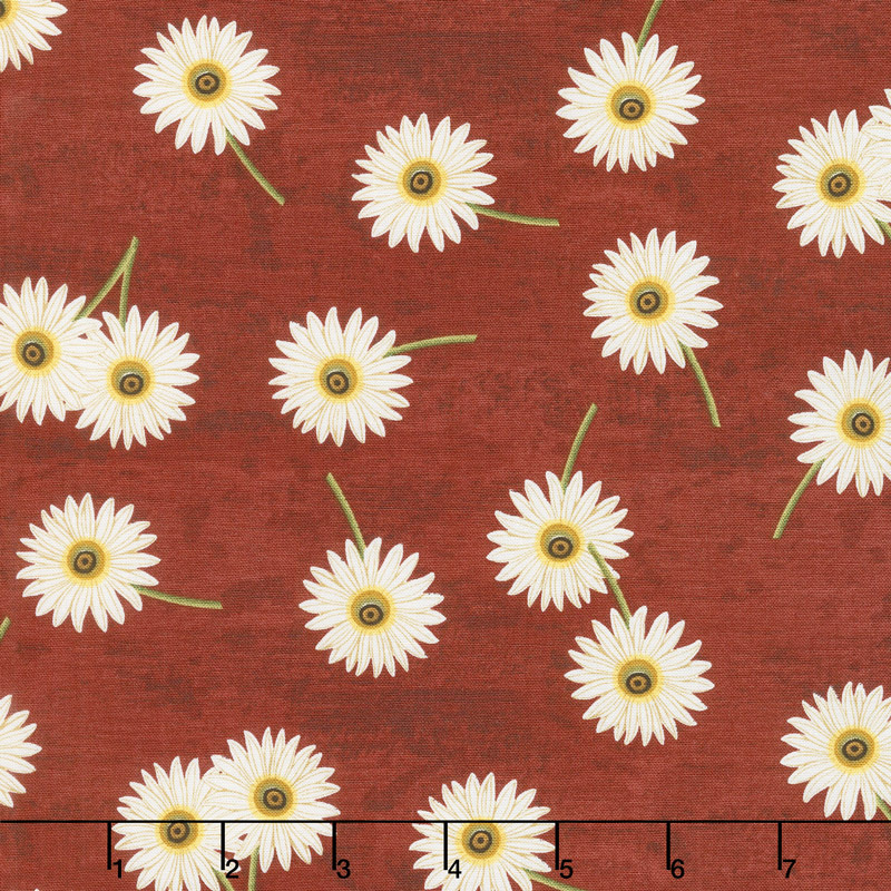 Sunset Blooms - Daisies Red Yardage