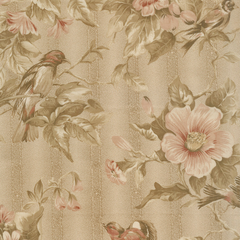 Collection for a Cause - Heritage 10th Anniversary Birds & Flowers Tan Yardage